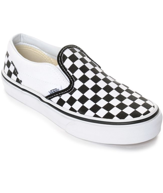 black and white checkered slip ons